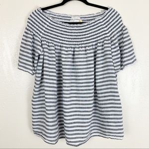 C&C California striped linen off the shoulder top